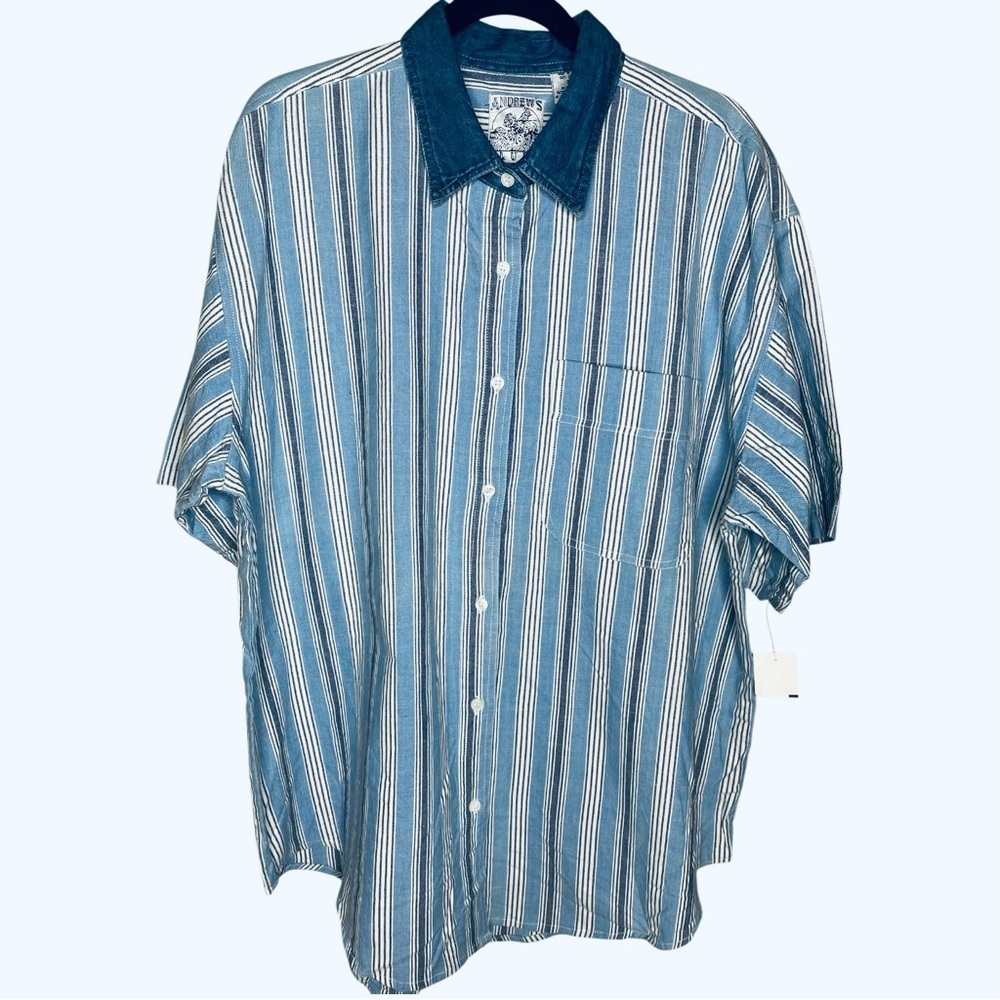 Vintage Deadstock Andrew’s Blues Denim Short Sleeve Button Down Shirt (NWT) 2X